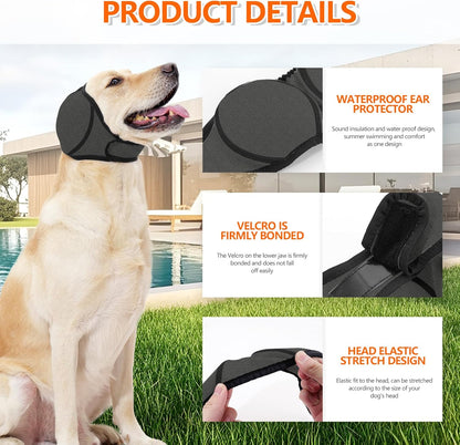 Dog Ear Covers Grey L-Shaped Soundproof No Cap Elastic Waterproof for Hematomas Bathing Drying Swimming V1258-DP02-BOL-350