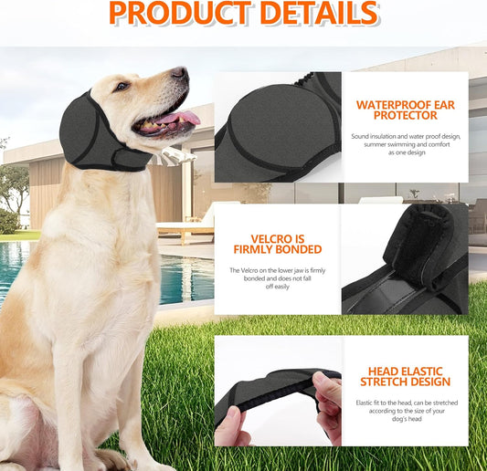 Dog Ear Covers Grey L-Shaped Soundproof No Cap Elastic Waterproof for Hematomas Bathing Drying Swimming V1258-DP02-BOL-350