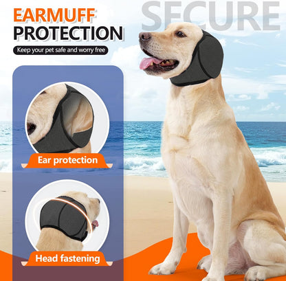 Dog Ear Covers Grey L-Shaped Soundproof No Cap Elastic Waterproof for Hematomas Bathing Drying Swimming V1258-DP02-BOL-350