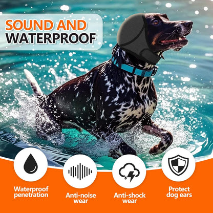 Dog Ear Covers Grey L-Shaped Soundproof No Cap Elastic Waterproof for Hematomas Bathing Drying Swimming V1258-DP02-BOL-350