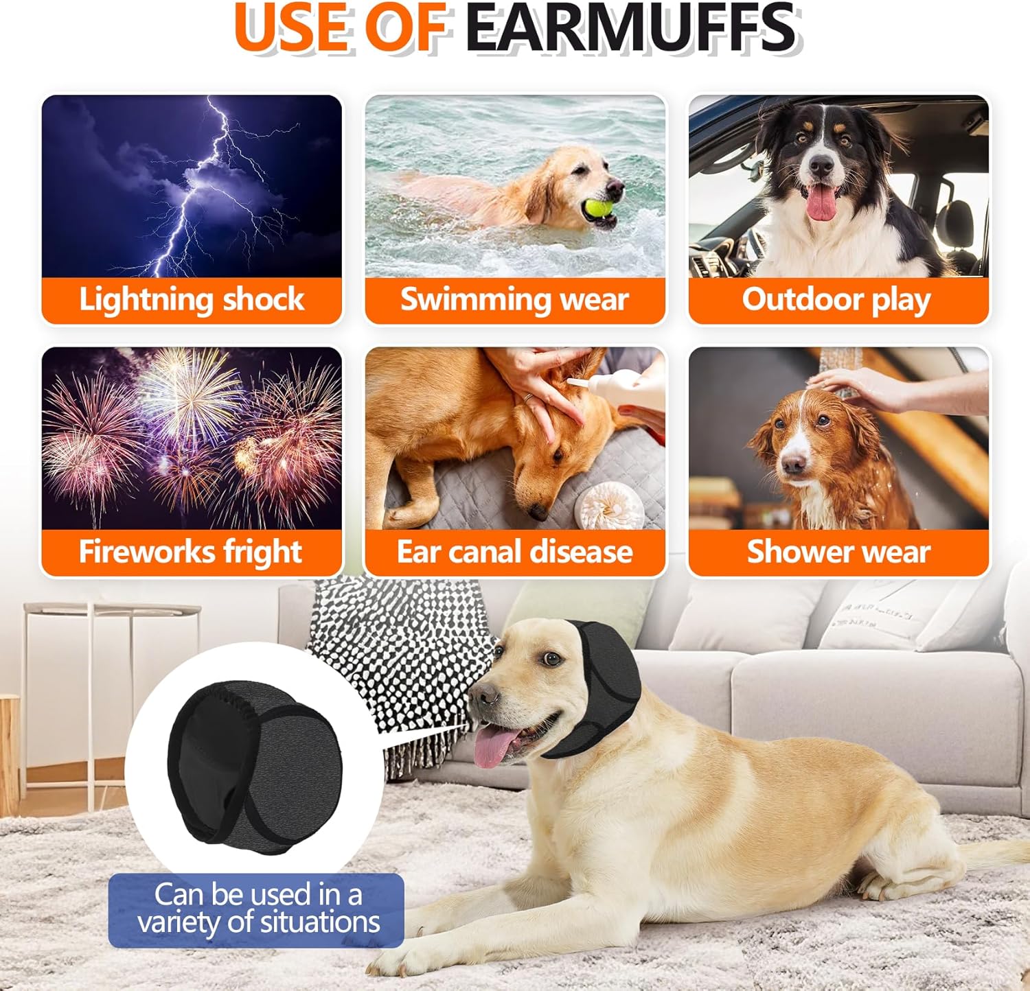 Dog Ear Covers Grey L-Shaped Soundproof No Cap Elastic Waterproof for Hematomas Bathing Drying Swimming V1258-DP02-BOL-350