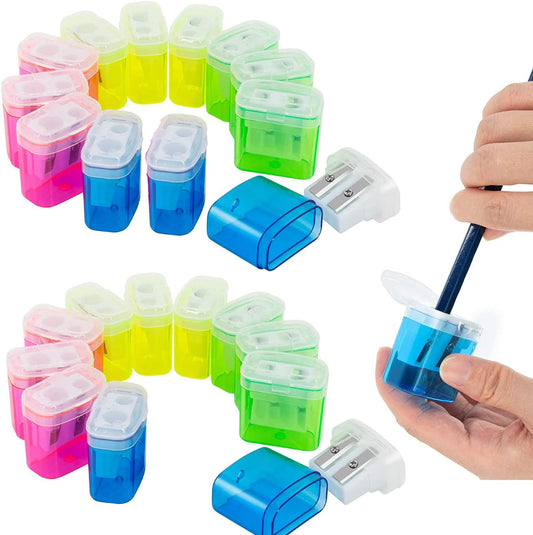24 Pack Kids Pencil Sharpeners Small Handheld Dual Hole with Lid for Children Students V1258-DP02-BOL-352