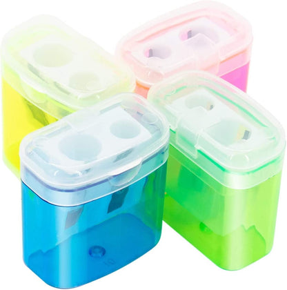 24 Pack Kids Pencil Sharpeners Small Handheld Dual Hole with Lid for Children Students V1258-DP02-BOL-352