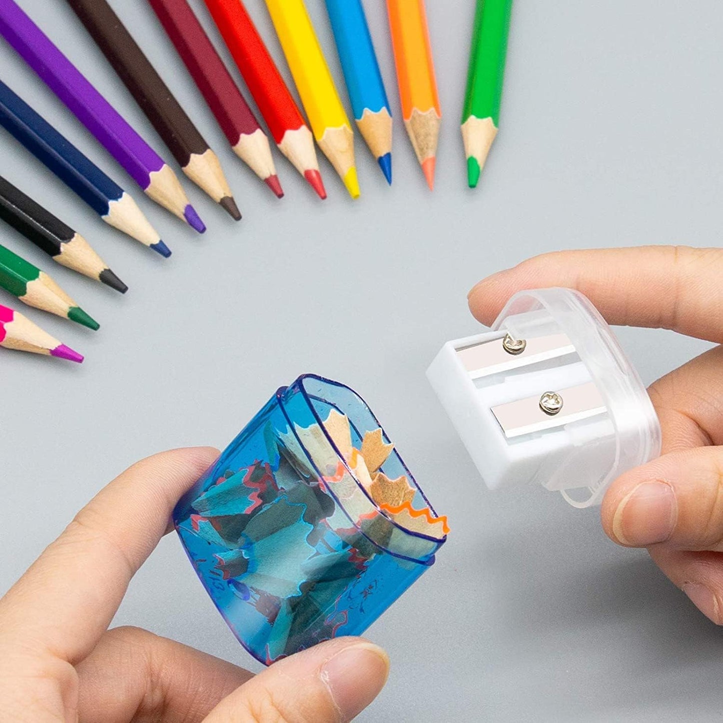 24 Pack Kids Pencil Sharpeners Small Handheld Dual Hole with Lid for Children Students V1258-DP02-BOL-352