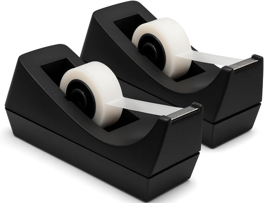 2 Pack Black Tape Dispenser Heavy Duty Desktop Holder with Anti-Slip Base for Office Home School Gift V1258-DP02-BOL-358