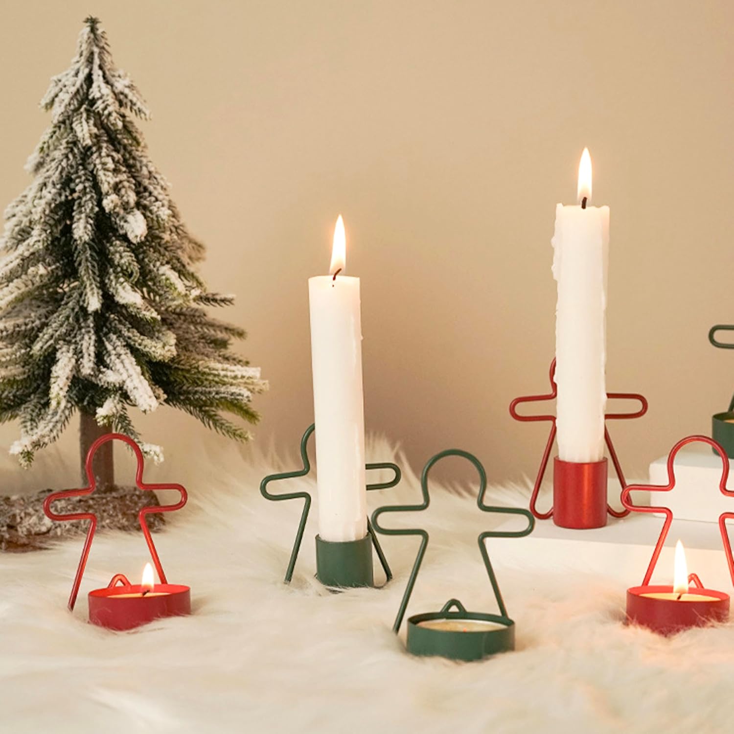2 Pack Christmas Candles - Gingerbread & Nutcracker Shaped Candles - Arch Design - Red & Green Festive Decor V1258-DP02-BOL-359
