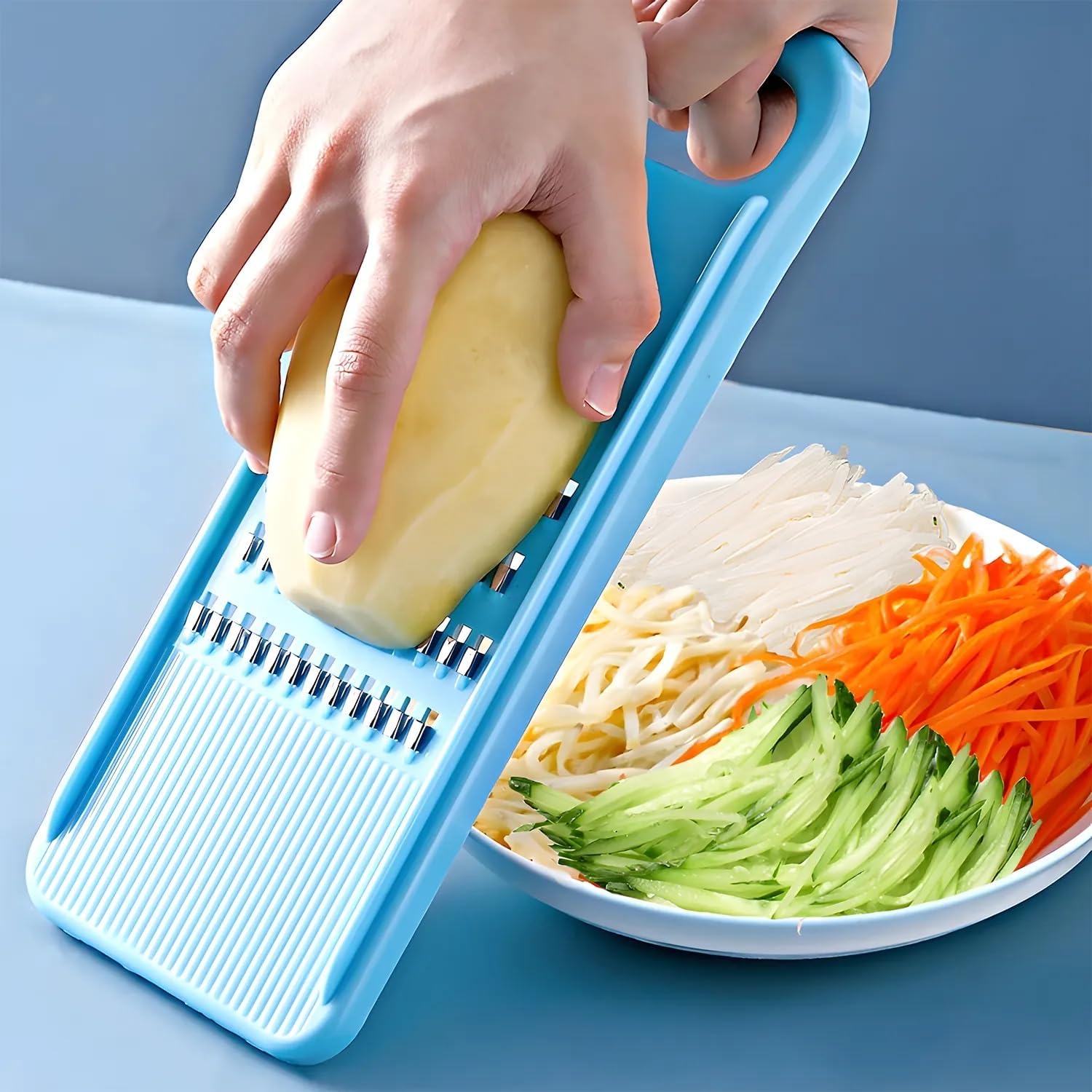 Green Multifunctional Stainless Steel Vegetable Julienne Grater with Anti-Slip Ergonomic Handle for Shredding V1258-DP02-BOL-36
