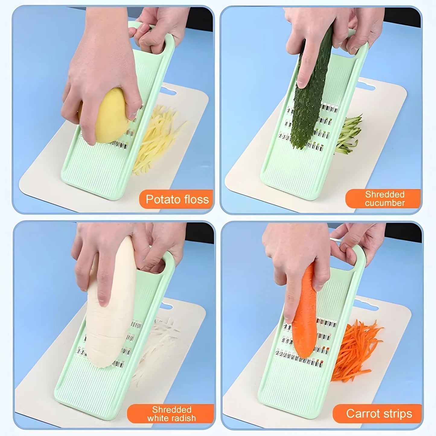 Green Multifunctional Stainless Steel Vegetable Julienne Grater with Anti-Slip Ergonomic Handle for Shredding V1258-DP02-BOL-36