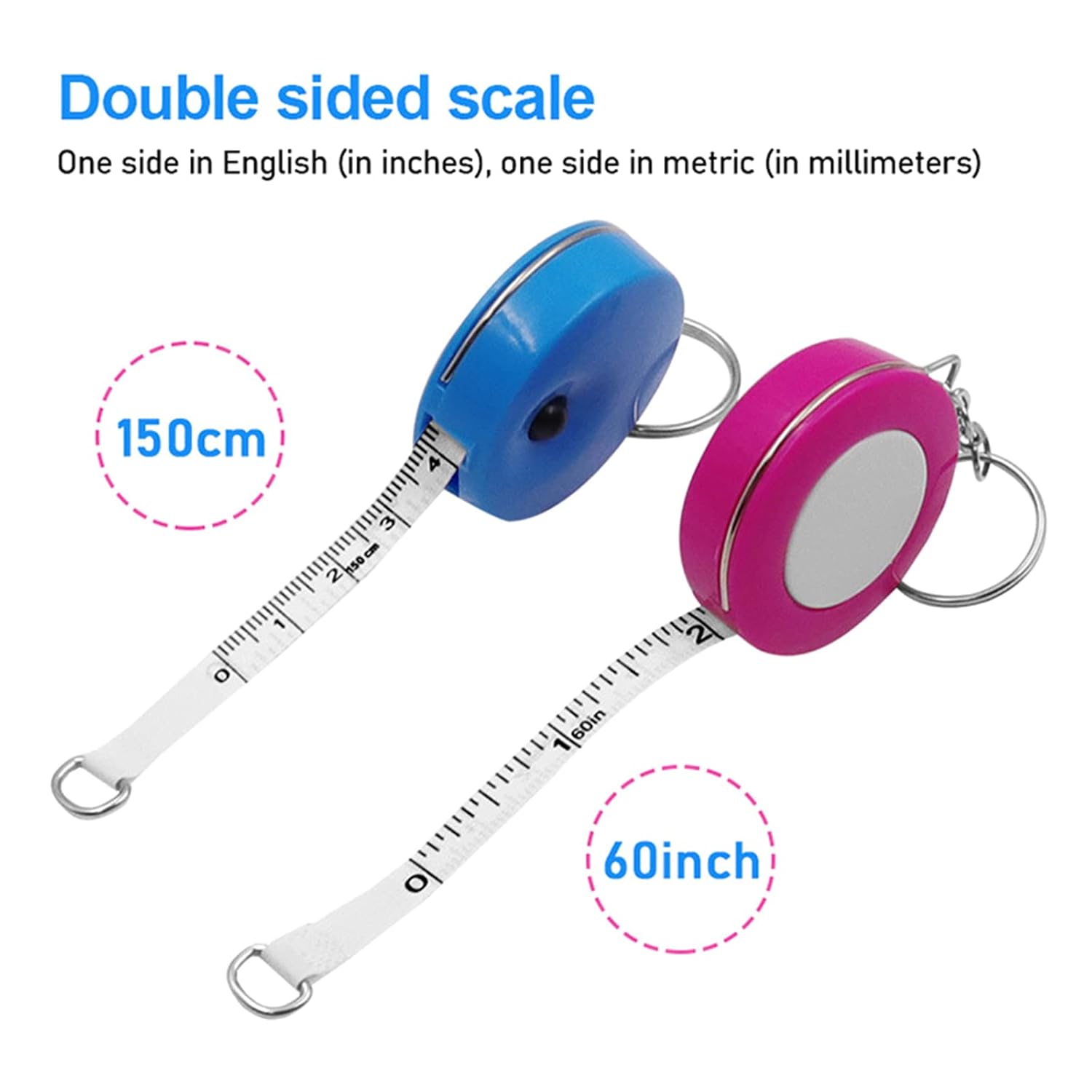 4 Pack Double-Sided Measuring Tape 60 Inch 1.5m Retractable Soft Portable with Keychain for Tailors and V1258-DP02-BOL-365