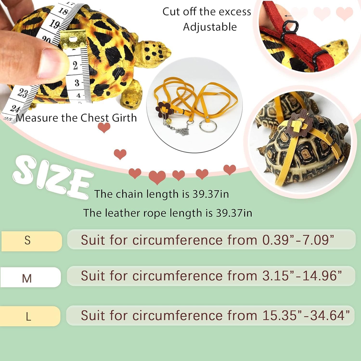 Yellow Turtle Harness Medium Size No Bell with Walking and Chest Straps Turtle Accessories for Turtles and V1258-DP02-BOL-366