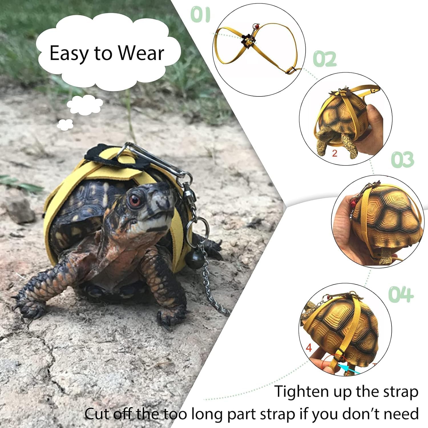 Yellow Turtle Harness Medium Size No Bell with Walking and Chest Straps Turtle Accessories for Turtles and V1258-DP02-BOL-366