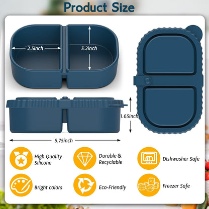 3 Pack Silicone Lunch Boxes Reusable with Lids Mini Double Compartment Portable Food Storage Containers for V1258-DP02-BOL-368