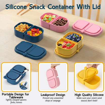3 Pack Silicone Lunch Boxes Reusable with Lids Mini Double Compartment Portable Food Storage Containers for V1258-DP02-BOL-368