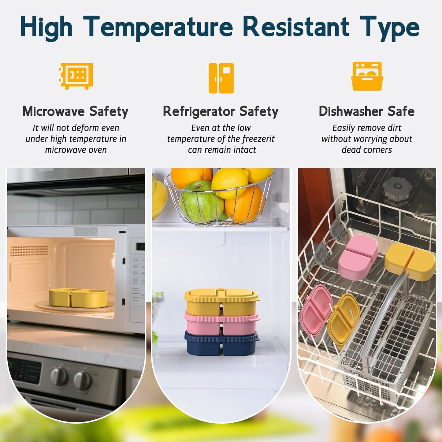 3 Pack Silicone Lunch Boxes Reusable with Lids Mini Double Compartment Portable Food Storage Containers for V1258-DP02-BOL-368