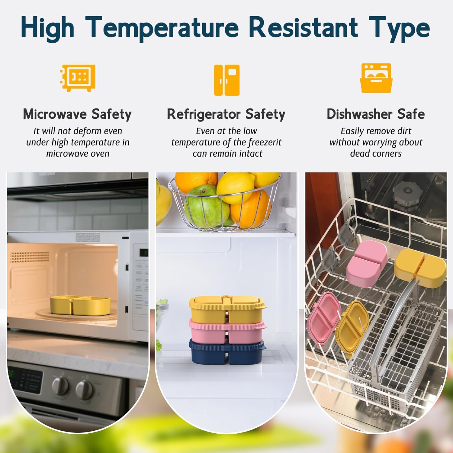 3 Pack Silicone Lunch Boxes Reusable with Lids Mini Double Compartment Portable Food Storage Containers for V1258-DP02-BOL-368