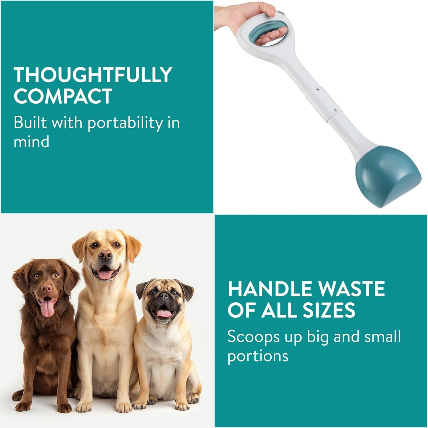 Dog Poop Scooper - 1 Piece - Dark Green - Pet Waste Remover with Secure Closure and Smooth Button - Long V1258-DP02-BOL-372