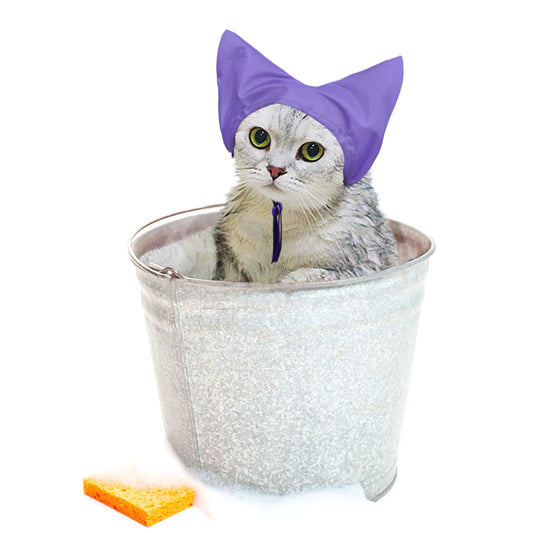 2 Pack Purple Waterproof Cat Shower Caps - Pet Ear Protection Covers for Bathing Rain - Water and Moisture V1258-DP02-BOL-373