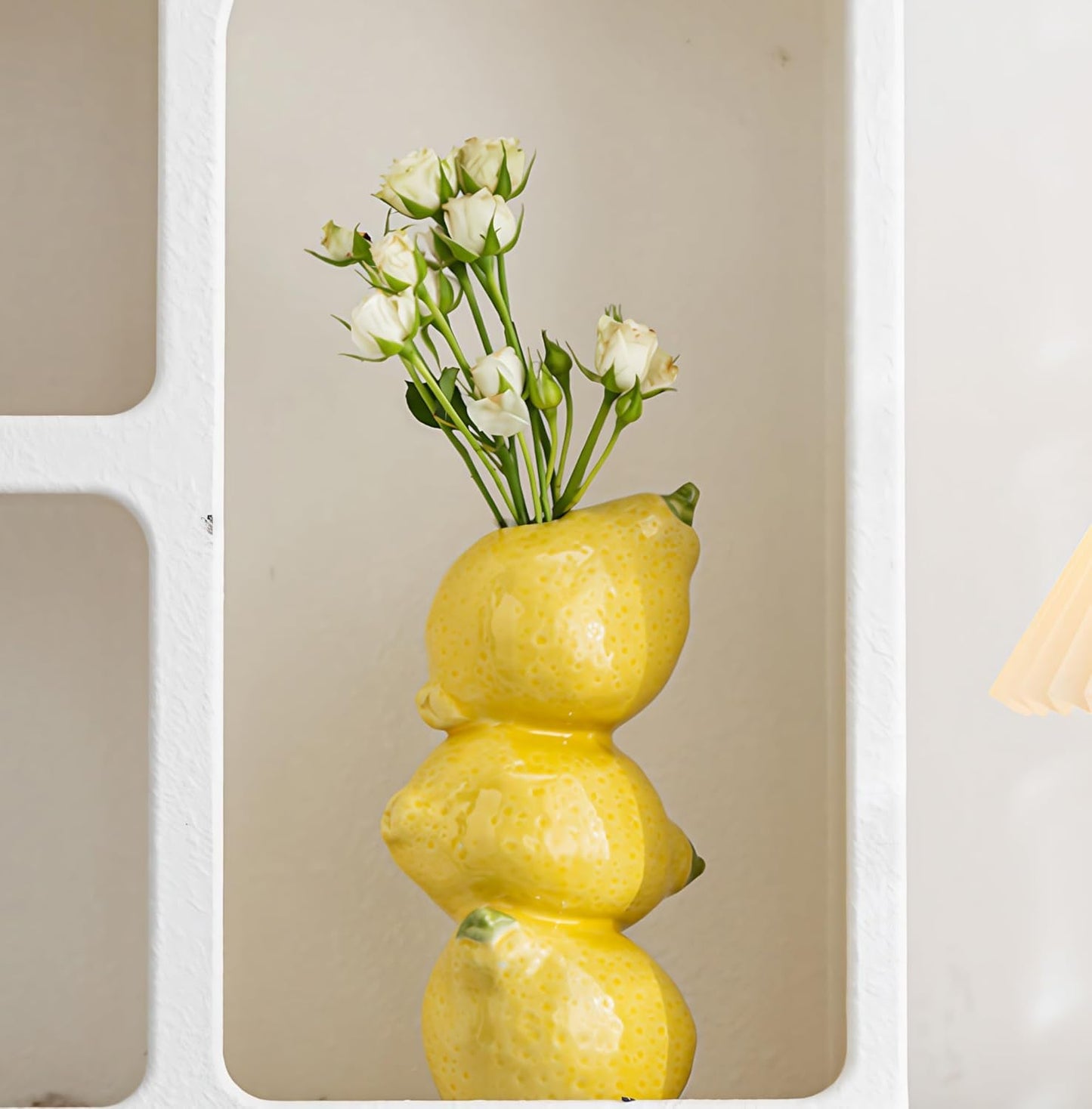 Yellow Ceramic Vase with Lemon Design Mediterranean Style for Home and Kitchen Decor V1258-DP02-BOL-383