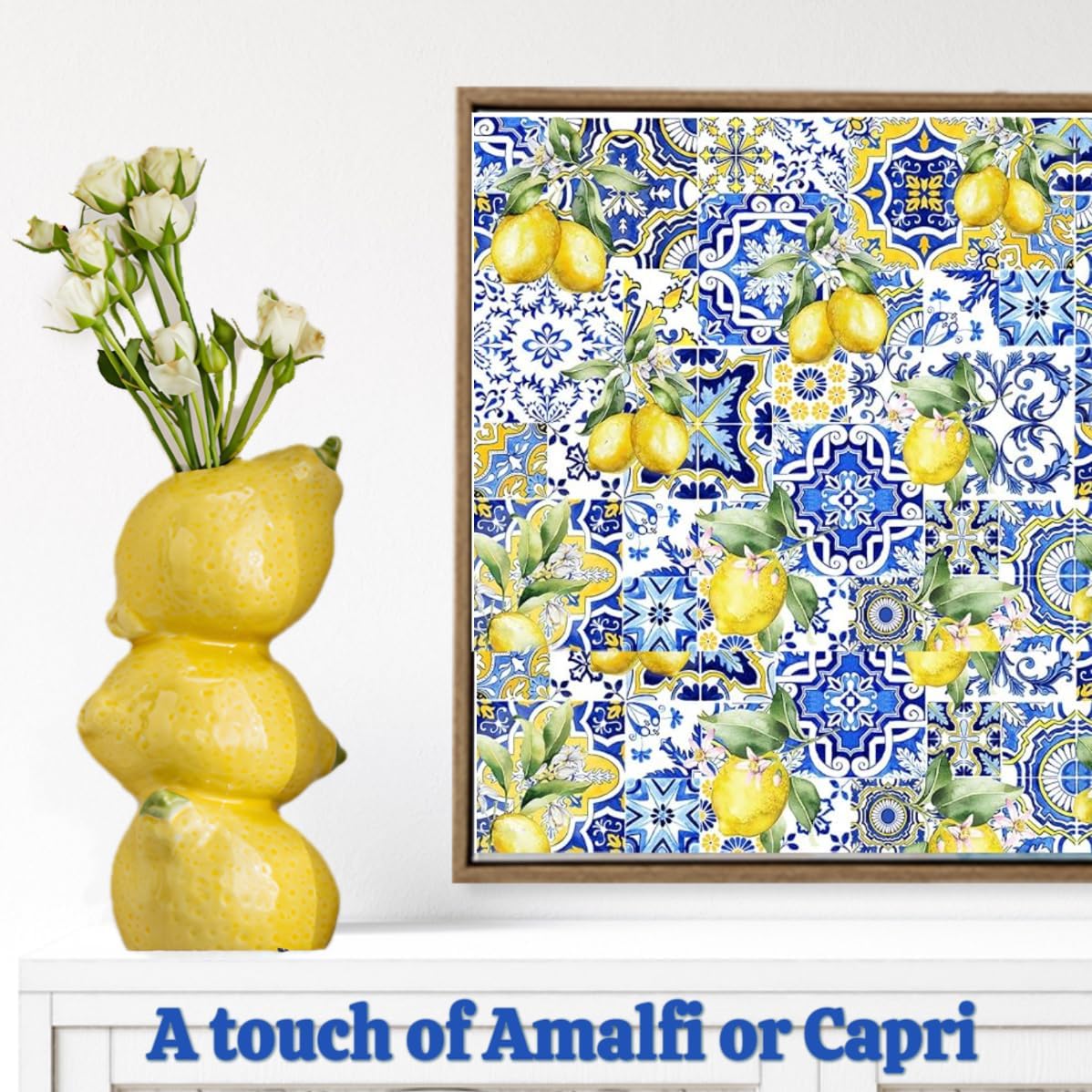 Yellow Ceramic Vase with Lemon Design Mediterranean Style for Home and Kitchen Decor V1258-DP02-BOL-383