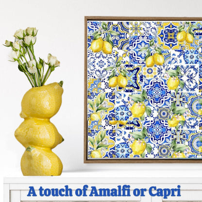 Yellow Ceramic Vase with Lemon Design Mediterranean Style for Home and Kitchen Decor V1258-DP02-BOL-383