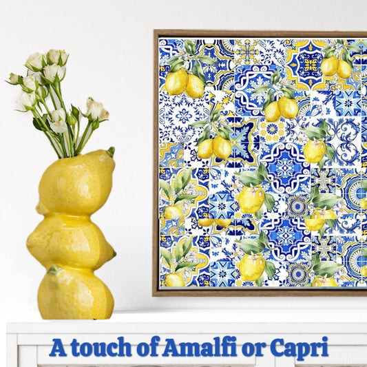 Yellow Ceramic Vase with Lemon Design Mediterranean Style for Home and Kitchen Decor V1258-DP02-BOL-383