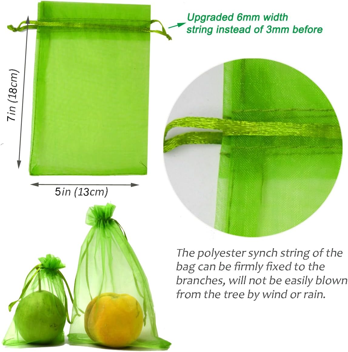 100 Pack Army Green 7x5 Inch Drawstring Mesh Bags for Potatoes Fruit Vegetables Plants Flowers Protection V1258-DP02-BOL-384