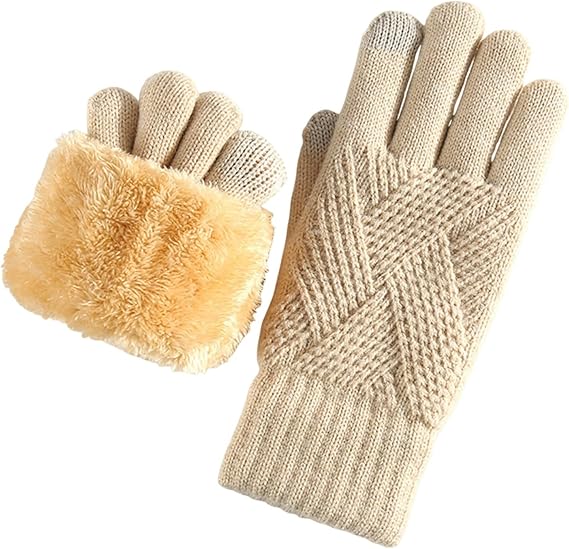 Unisex Beige Winter Running Gloves with Thick Fleece Lining for Warmth V1258-DP02-BOL-385