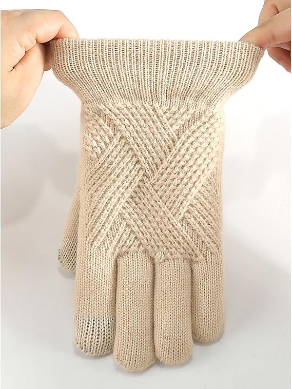 Unisex Beige Winter Running Gloves with Thick Fleece Lining for Warmth V1258-DP02-BOL-385