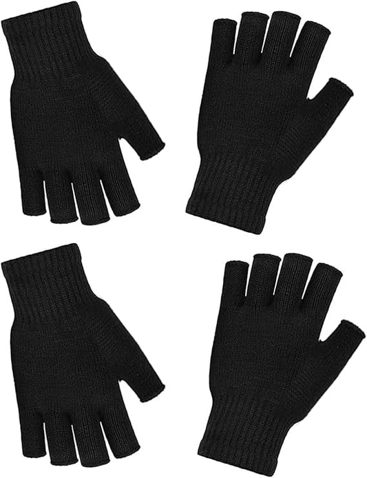 Unisex Black Touchscreen Gloves 2 Pack - Ideal for Work Writing Typing with Half Fingers V1258-DP02-BOL-388