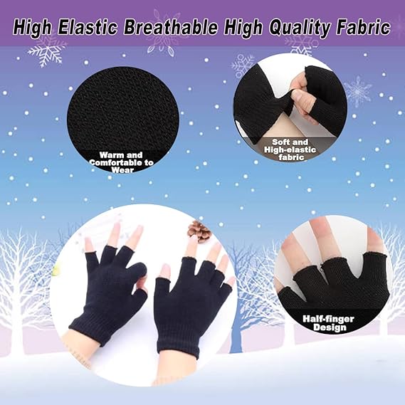 Unisex Black Touchscreen Gloves 2 Pack - Ideal for Work Writing Typing with Half Fingers V1258-DP02-BOL-388
