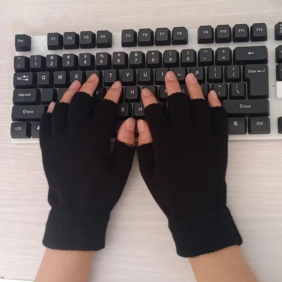 Unisex Black Touchscreen Gloves 2 Pack - Ideal for Work Writing Typing with Half Fingers V1258-DP02-BOL-388