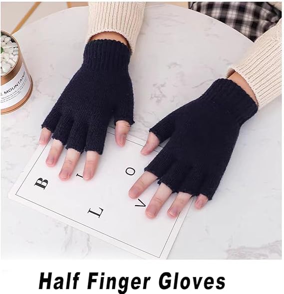 Unisex Black Touchscreen Gloves 2 Pack - Ideal for Work Writing Typing with Half Fingers V1258-DP02-BOL-388