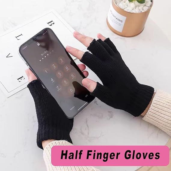 Unisex Black Touchscreen Gloves 2 Pack - Ideal for Work Writing Typing with Half Fingers V1258-DP02-BOL-388