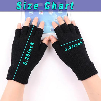 Unisex Black Touchscreen Gloves 2 Pack - Ideal for Work Writing Typing with Half Fingers V1258-DP02-BOL-388