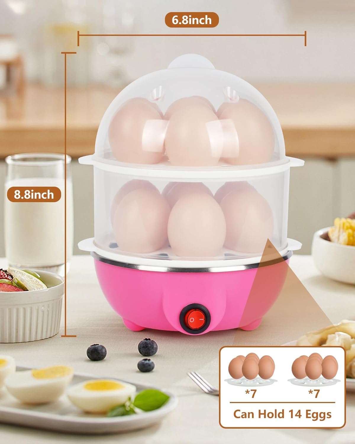 Electric Egg Cooker 14 Egg Capacity Double Layer with Timer Automatic Shut-Off 350W Multifunctional for V1258-DP02-BOL-393