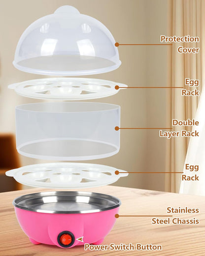 Electric Egg Cooker 14 Egg Capacity Double Layer with Auto Shut-Off Timer 350W Multifunctional for Steaming V1258-DP02-BOL-395