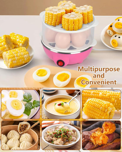 Electric Egg Cooker 14 Egg Capacity Double Layer with Auto Shut-Off Timer 350W Multifunctional for Steaming V1258-DP02-BOL-395