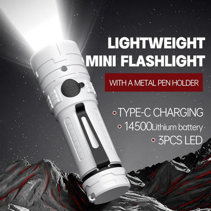 Rechargeable LED Torch - White - 1 Piece - Lightweight Portable Flashlight for Camping Backpacking Hiking V1258-DP02-BOL-398