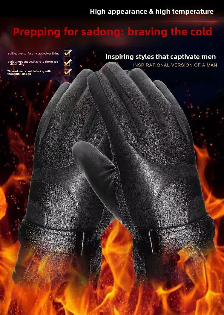 Men's Black Winter Gloves Thick Fleece Lined Warm for Outdoor Cycling Skiing V1258-DP02-BOL-399