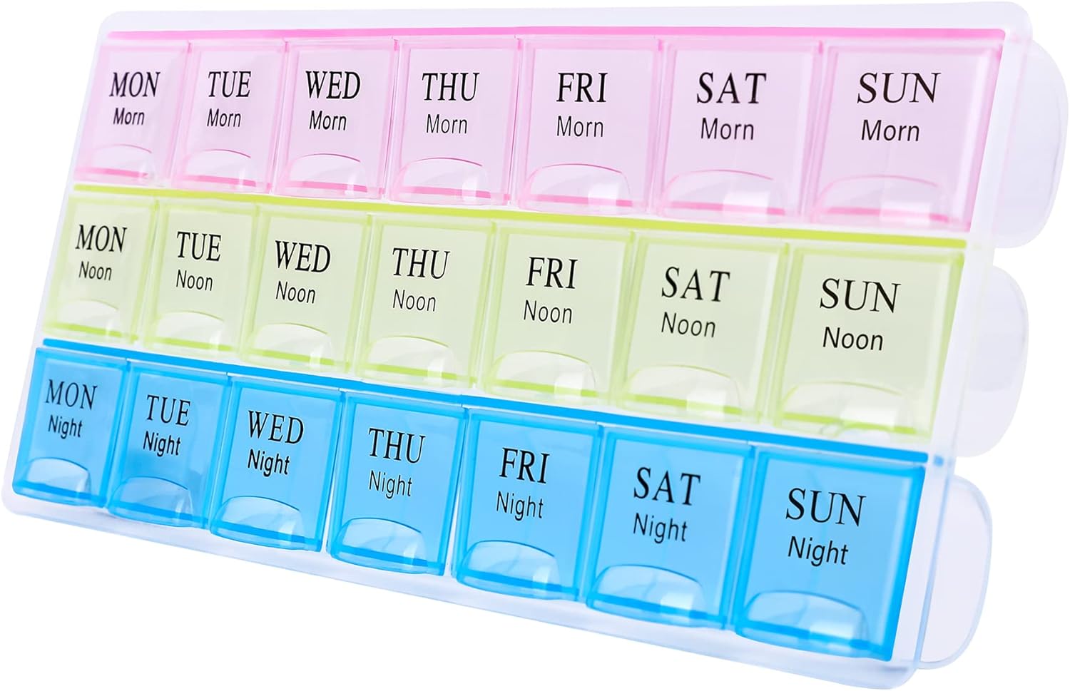 7 Day Pill Organizer 3 Compartments AM PM Evening 21 Slot Weekly Medication Storage Box V1258-DP02-BOL-4