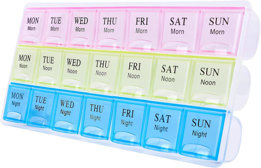 7 Day Pill Organizer 3 Compartments AM PM Evening 21 Slot Weekly Medication Storage Box V1258-DP02-BOL-4