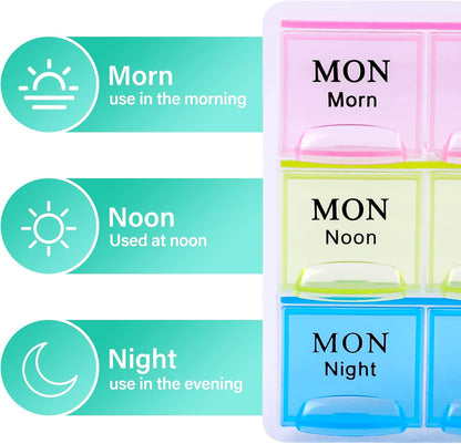 7 Day Pill Organizer 3 Compartments AM PM Evening 21 Slot Weekly Medication Storage Box V1258-DP02-BOL-4