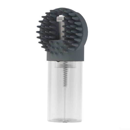 2-in-1 Silicone Pet Bath Brush with Shampoo Dispenser - Grey - Massage Grooming Tool for Dogs and Cats - V1258-DP02-BOL-40