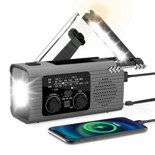 Multi-Colour Solar & Hand Crank Portable Radio 4000mAh Rechargeable Battery Operated Emergency Radio for V1258-DP02-BOL-409