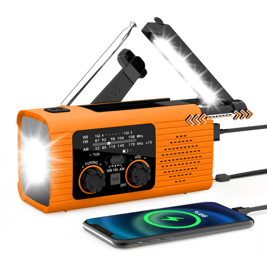 Multi-Colour Solar & Hand Crank 4000mAh Portable Radio Rechargeable Battery Operated Emergency Indoor Outdoor V1258-DP02-BOL-411