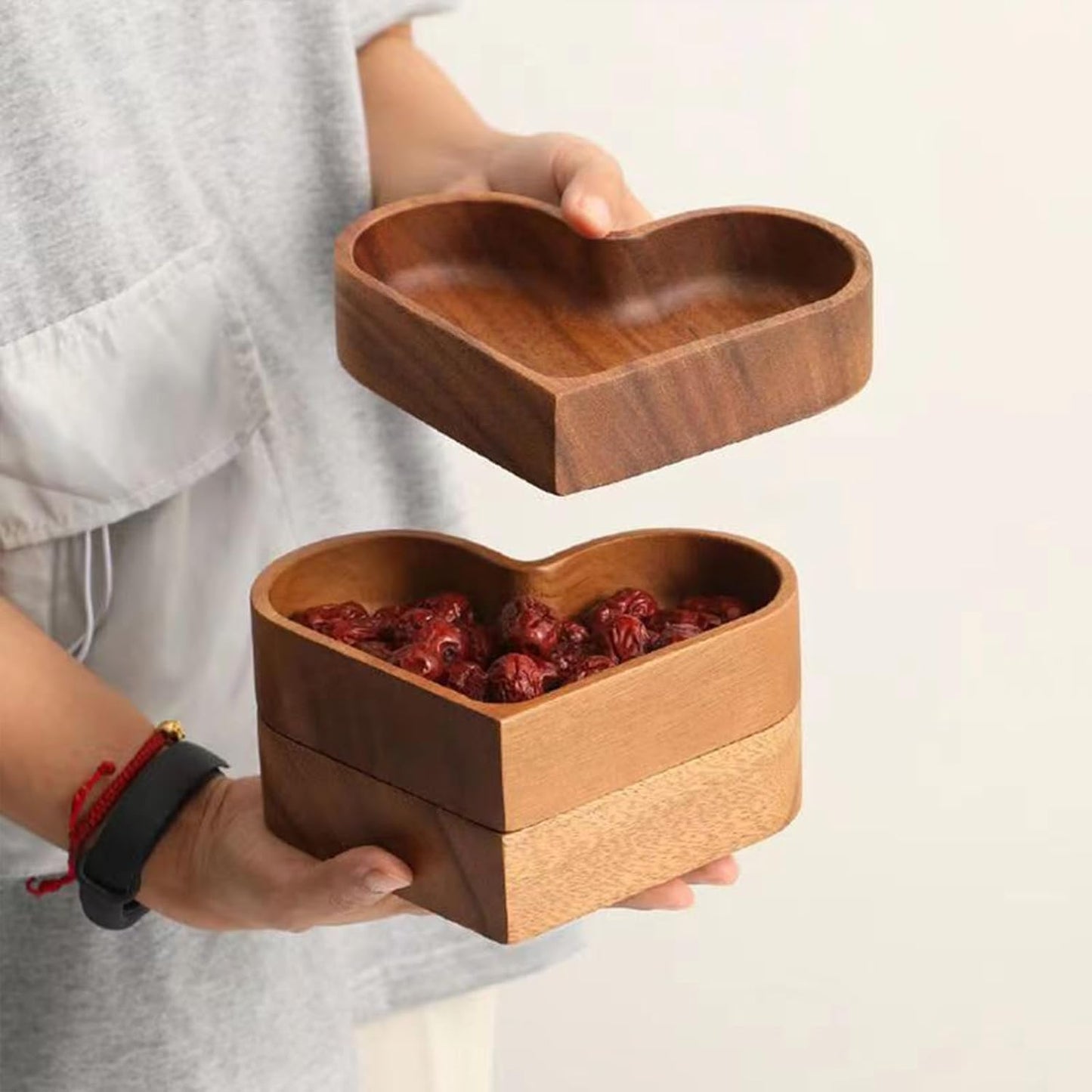 4-Piece Heart-Shaped Wooden Bowl Set Snack Fruit Dried Food Nut Candy Storage Decorative Display Bowls V1258-DP02-BOL-42