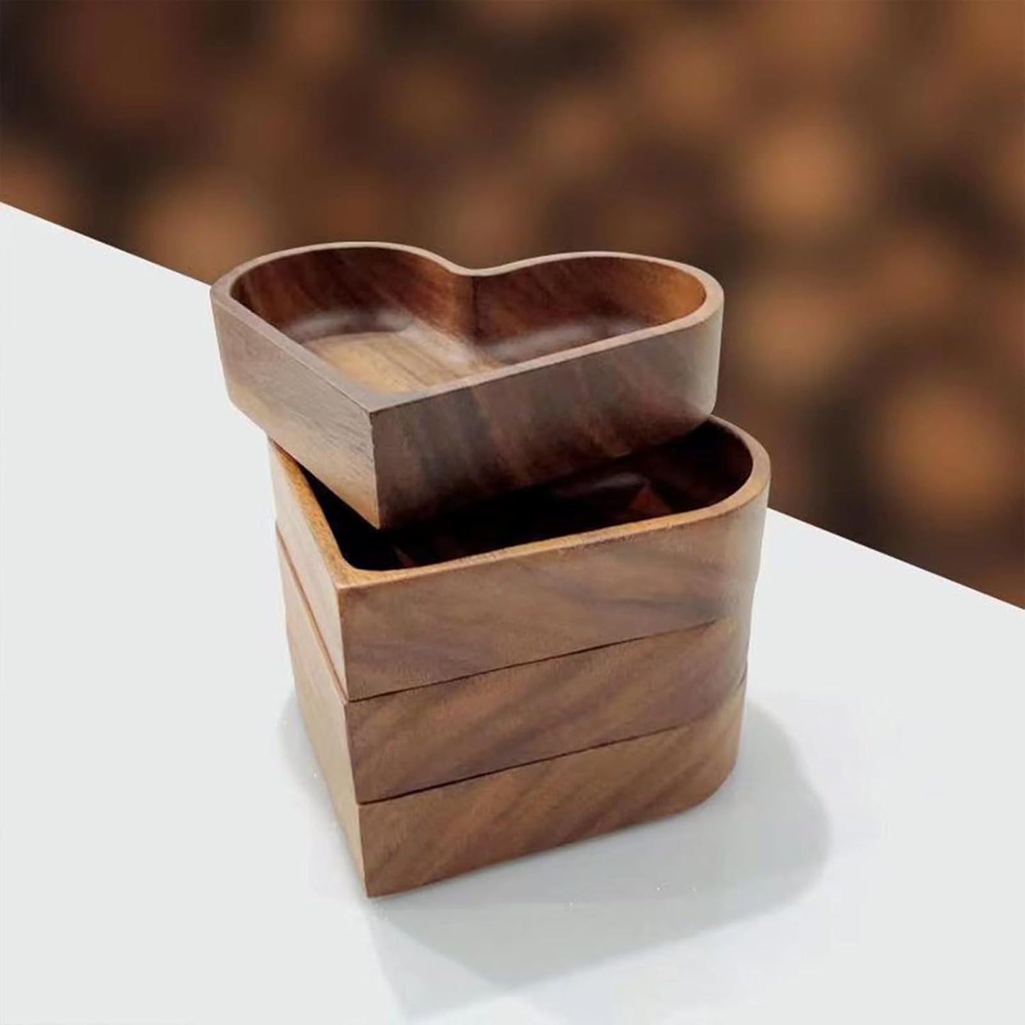 4-Piece Heart-Shaped Wooden Bowl Set Snack Fruit Dried Food Nut Candy Storage Decorative Display Bowls V1258-DP02-BOL-42
