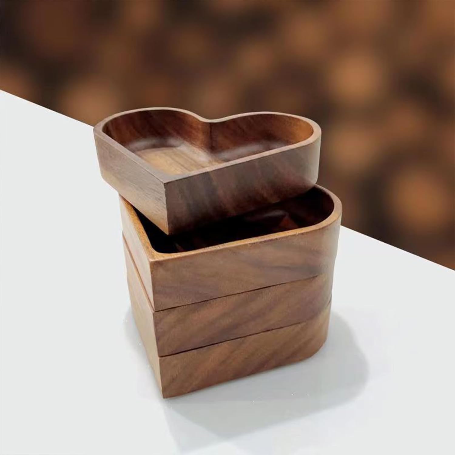 4-Piece Heart-Shaped Wooden Bowl Set Snack Fruit Dried Food Nut Candy Storage Decorative Display Bowls V1258-DP02-BOL-42