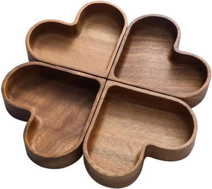 4-Piece Heart-Shaped Wooden Bowl Set Snack Fruit Dried Food Nut Candy Storage Decorative Display Bowls V1258-DP02-BOL-42