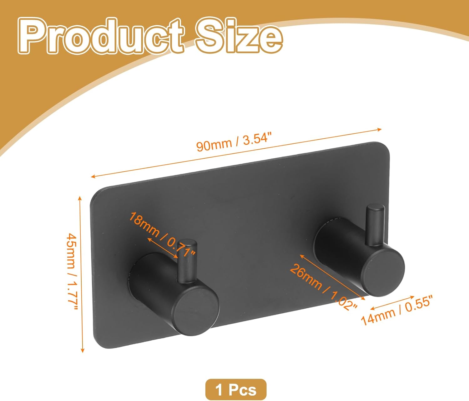2 Pack Self Adhesive Stainless Steel Towel Hooks 304 Rust Proof Waterproof Black V1258-DP02-BOL-422
